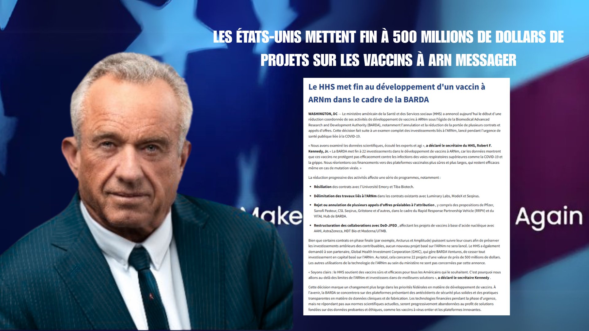Les États-Unis mettent fin à 500 millions de dollars de projets sur les vaccins à ARN messager