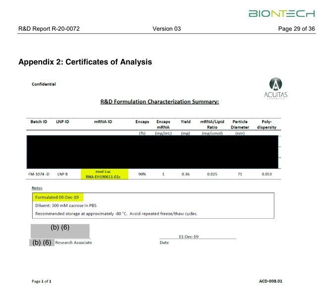 Rapport d'étude R&D de BioNTech n° R-20-0072 déclassifié, p. 29