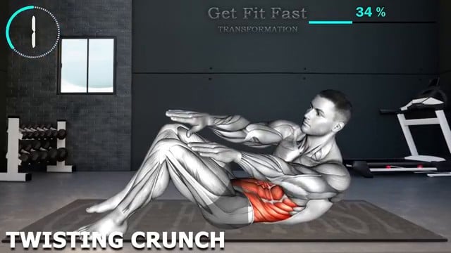 Torsion du buste pendant le crunch avec rotation
