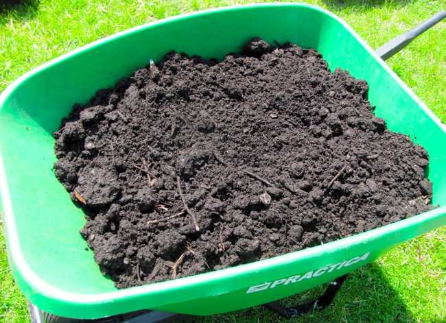 Une brouette remplie de compost
