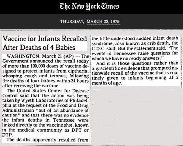 Rappel du vaccin DPT de Wyeth par le New York Times