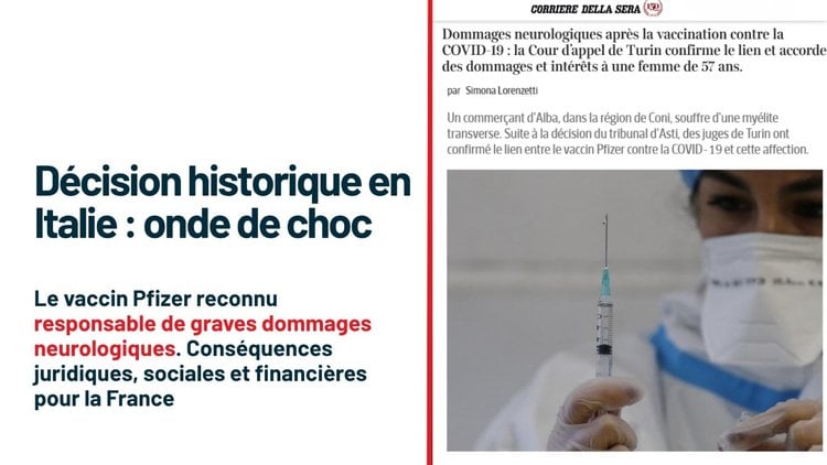 Décision historique en Italie le vaccin Pfizer reconnu responsable de graves dommages neurologiques