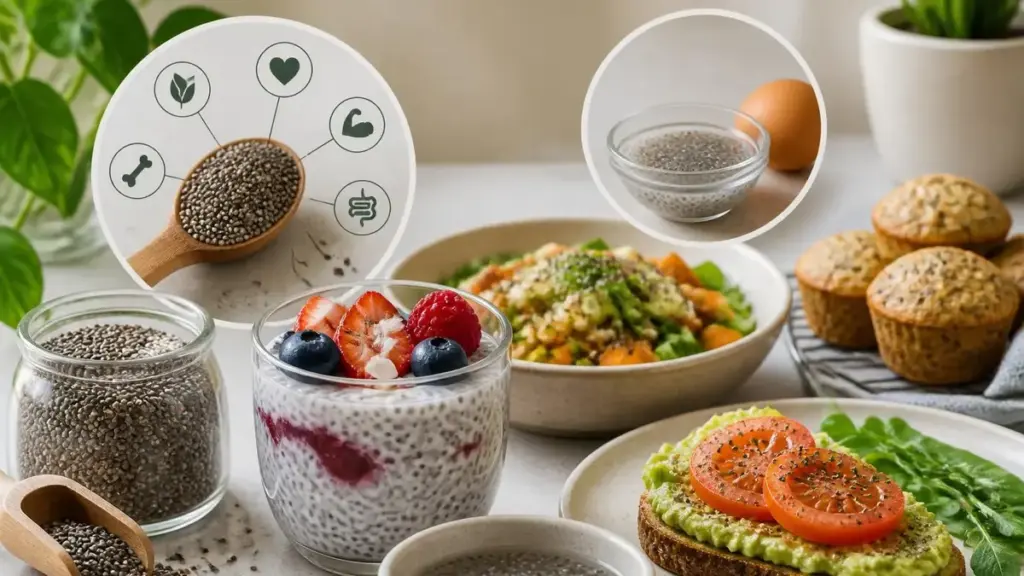 Des plats sains et variés illustrant comment utiliser les graine de chia au quotidien pour une alimentation équilibrée