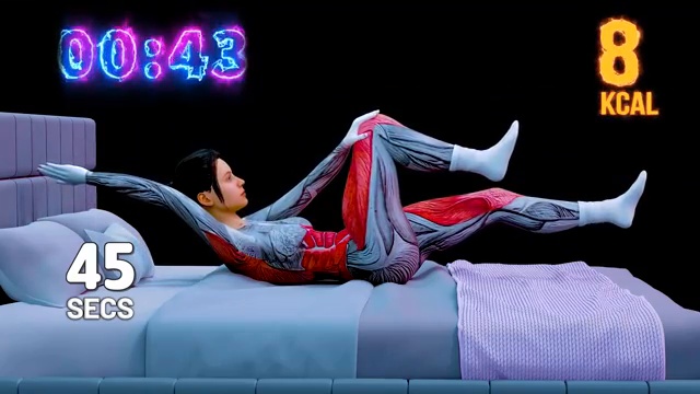 Mouvement de crunch inversé avec les mains tendues vers le haut, ciblant la zone abdominale en douceur.