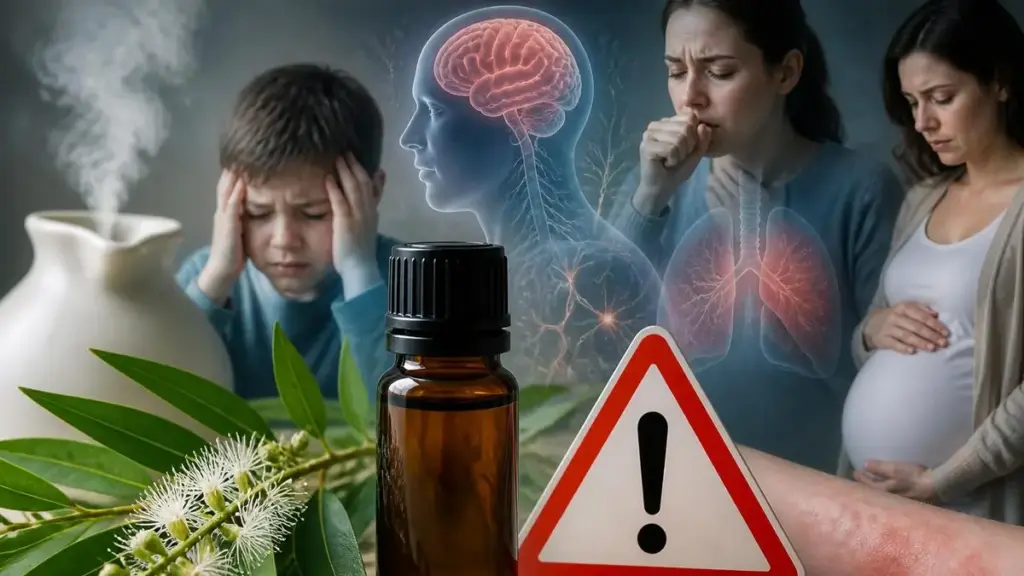 Illustration montrant les risques liés à l'utilisation de l'huile essentielle Niaouli danger pour la santé