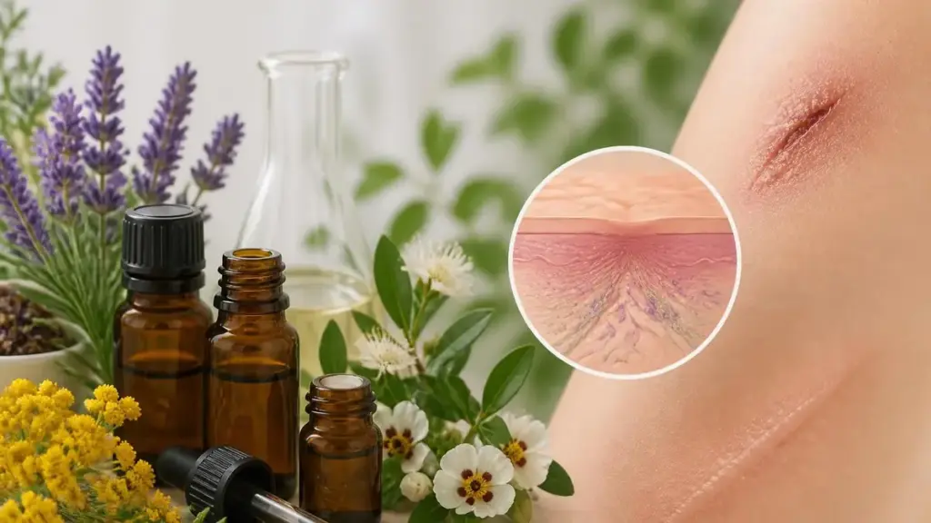 Huiles essentielles et plantes médicinales pour favoriser la cicatrisation huile essentielle sur une peau abîmée