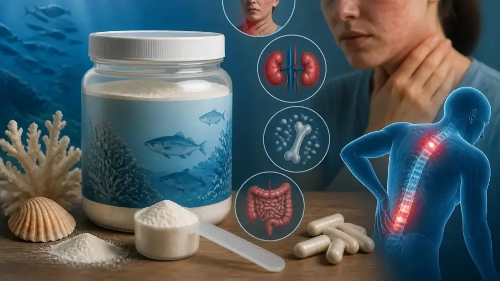 Illustration montrant les effets secondaires potentiels liés à la consommation de suppléments avec le collagène marin dangers