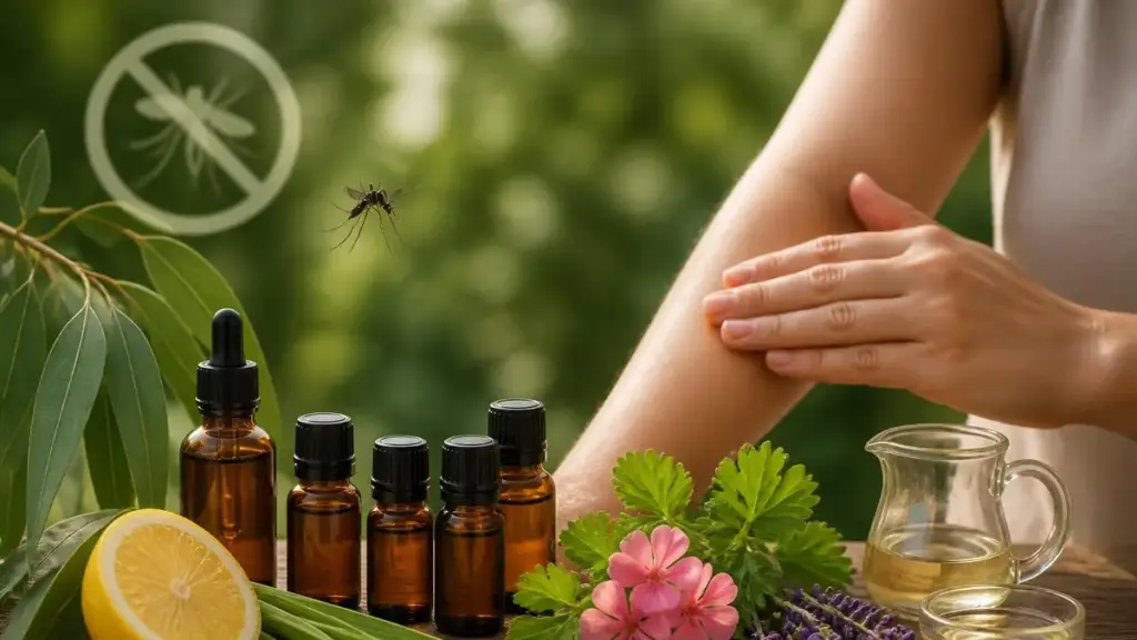 Une personne applique une solution naturelle pour savoir quelle huile essentielle contre les moustiques utiliser