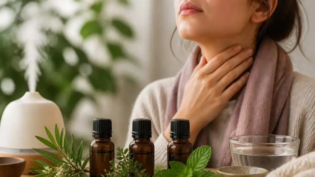 Utilisation d'une huile essentielle pour le mal de gorge avec un diffuseur et