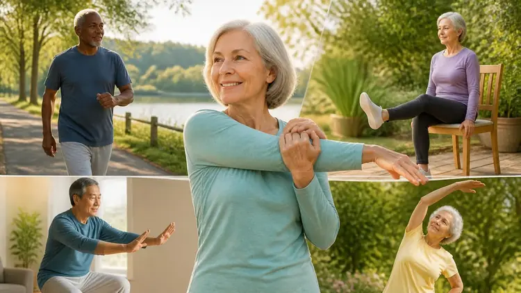 Des seniors pratiquent divers exercices de gym douce sénior en intérieur et en extérieur pour rester en forme