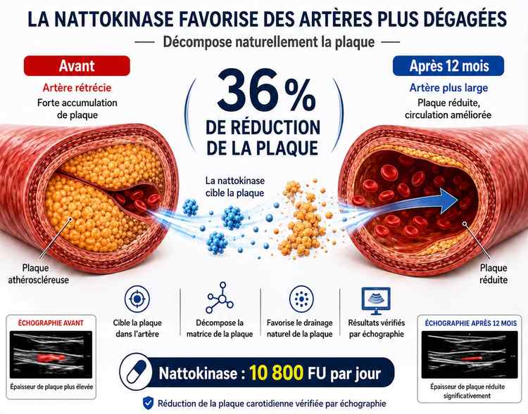 Une étude majeure révèle que la nattokinase réduit la plaque artérielle de 36 % sans effet indésirable